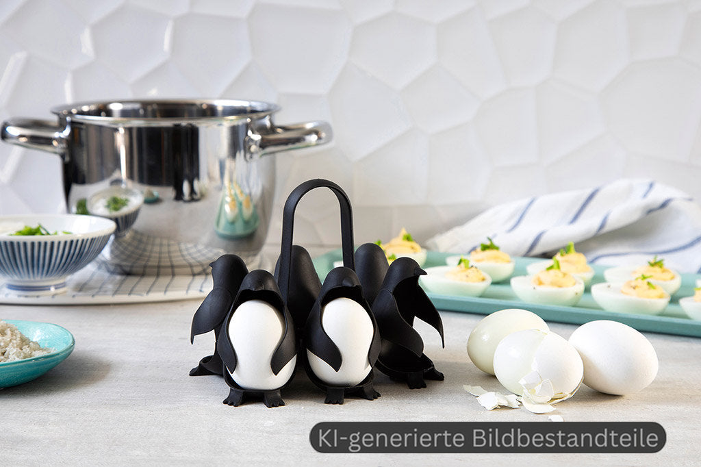 Egguins – Pinguin Eierhalter für Kühlschrank & Kochtopf (für 6 Eier)