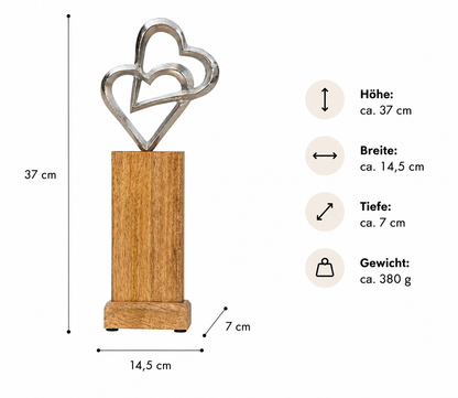 Holz-Säule mit Doppel-Metallherzen