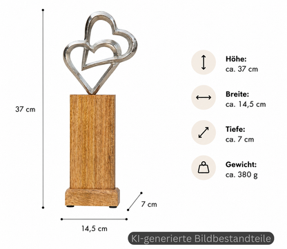 Holz-Säule mit Doppel-Metallherzen