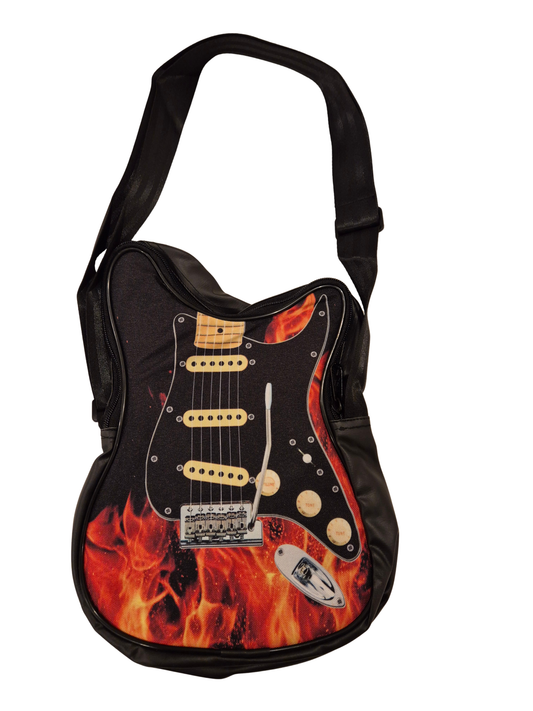 Gitarren-Umhängetasche Burning Flames – Rock-Tasche mit Flammen