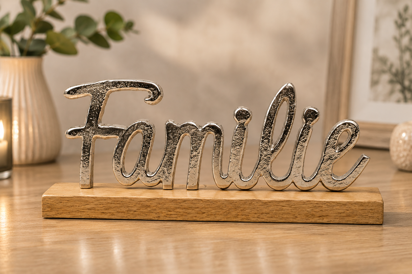 Familie Schriftzug auf Holzsockel