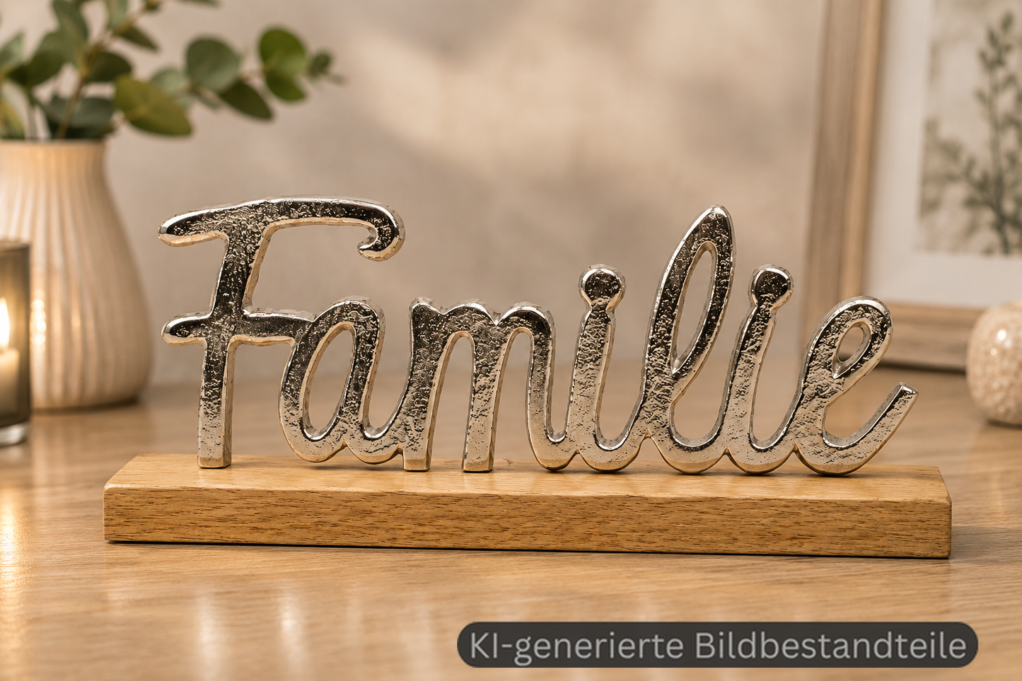 Familie Schriftzug auf Holzsockel