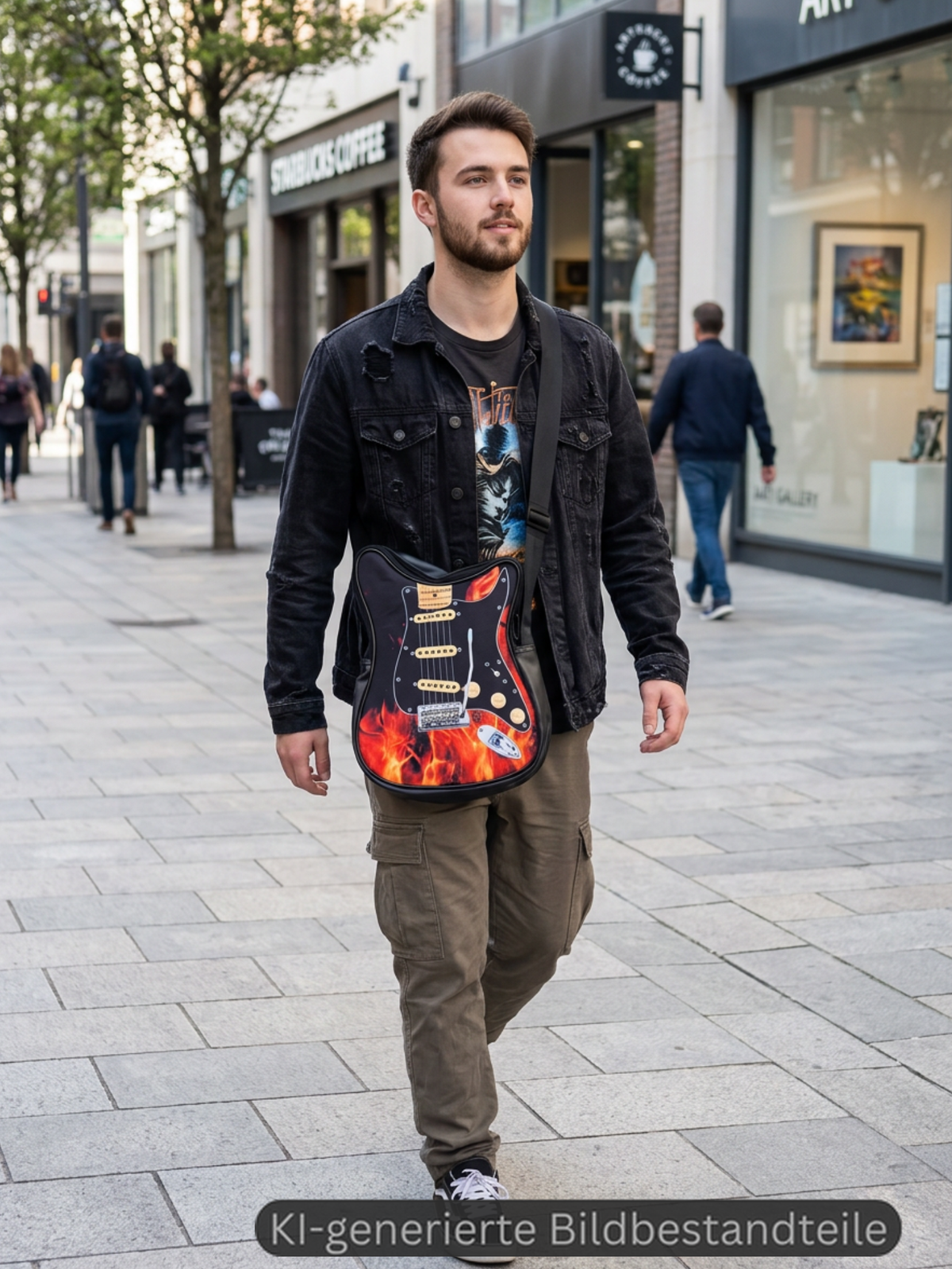 Gitarren-Umhängetasche Burning Flames – Rock-Tasche mit Flammen