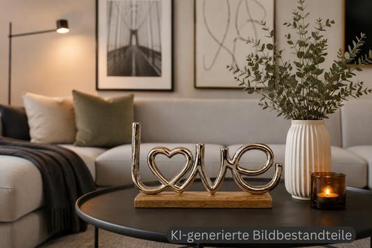 LOVE Schriftzug auf Holzsockel